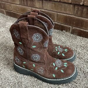 Roper Boho Western Cowboy Boots Women’s 8 Chunk Floral Embroidered Brown Suede